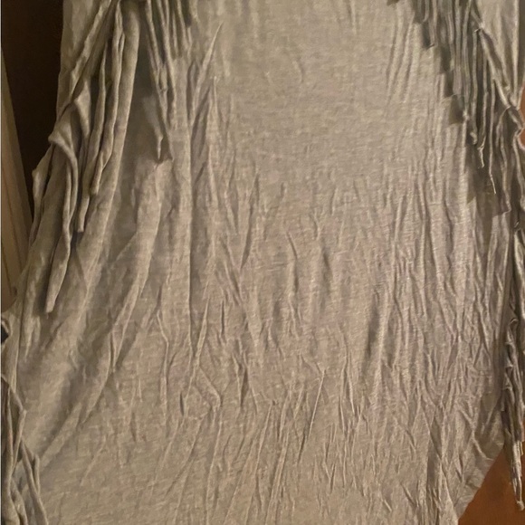 One of my favorites......love this so much.  Grey top/tunic/dress with fringe - Picture 3 of 4